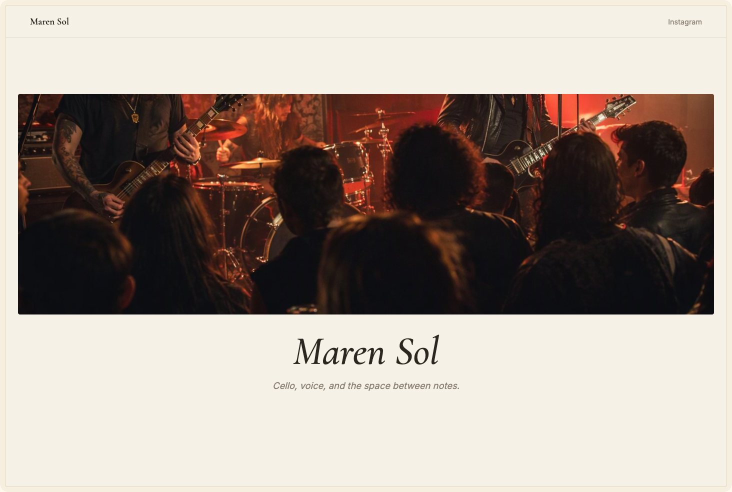 Snapshot of the Serenade theme — an elegant cream musician site with serif type