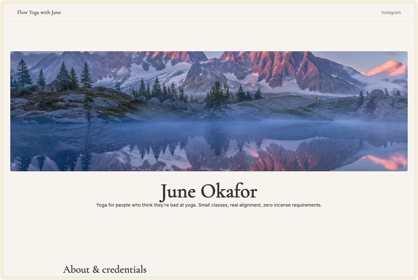 Snapshot of the Flow theme — a calm yoga site with weekly schedule and location